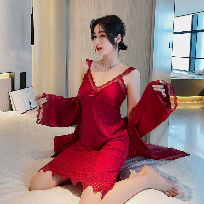 Two-piece Nightgown With Ice Silk Sling Skirt