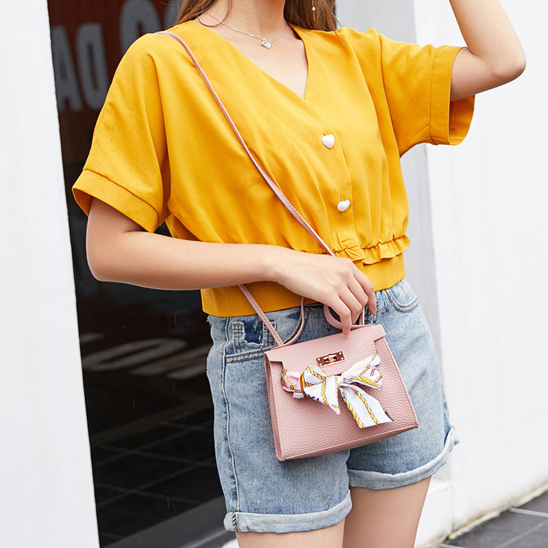 Litchi pattern shoulder bag silk scarf bag