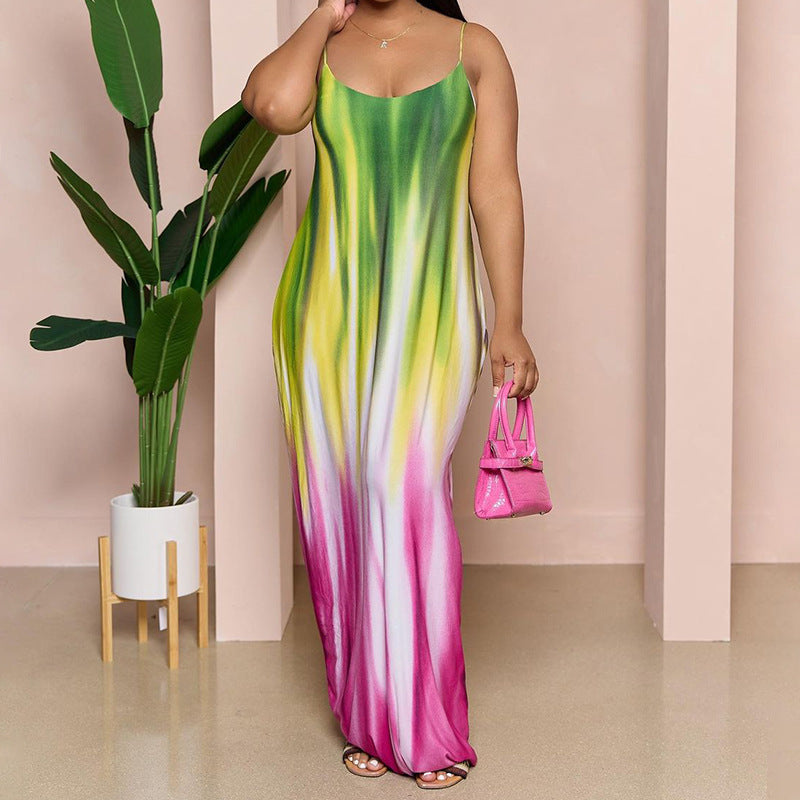 Women's Printed Milk Silk Sling Long Women's Long