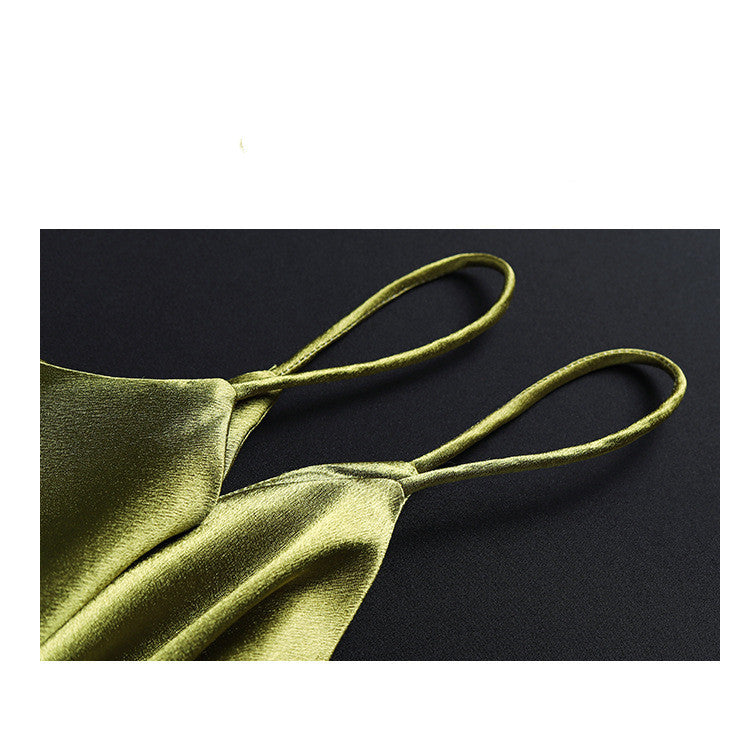 Mid-length silk sling acetate satin dress