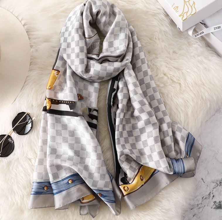 Simulated Silk Neck Protector Warm Houndstooth Fashion Scarf