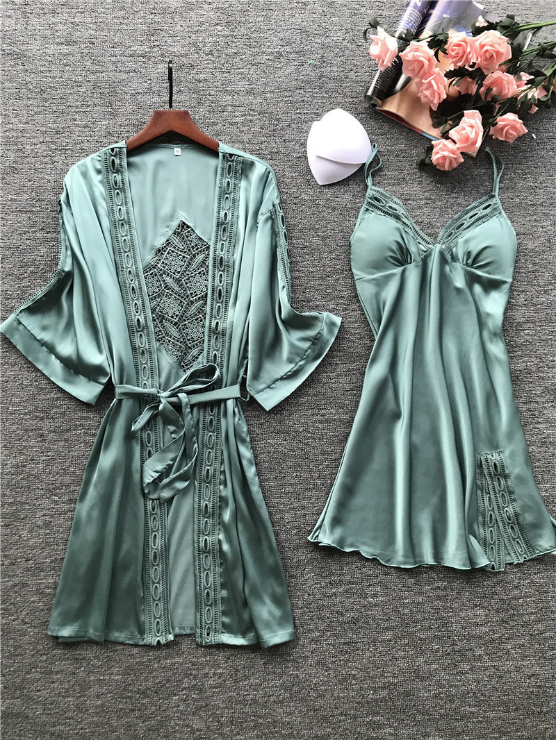 Two-piece ice silk long sleeve pajamas