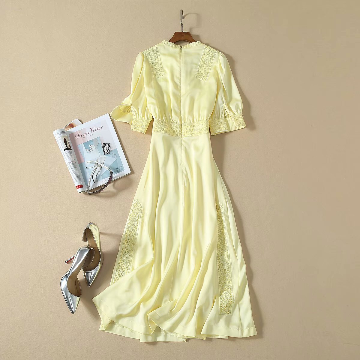 Silk satin heavy embroidery dress