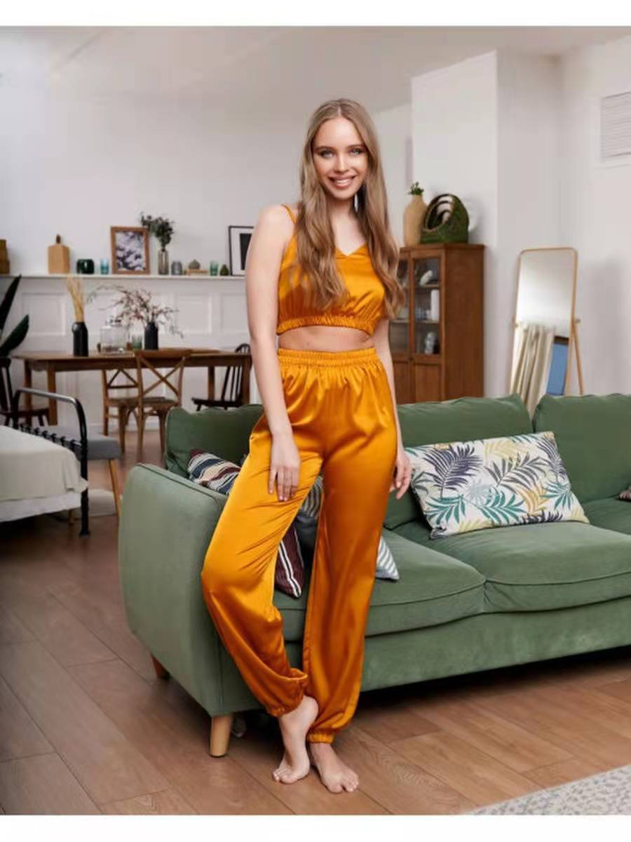 Women's Sexy Ice Silk Solid Color Pajamas
