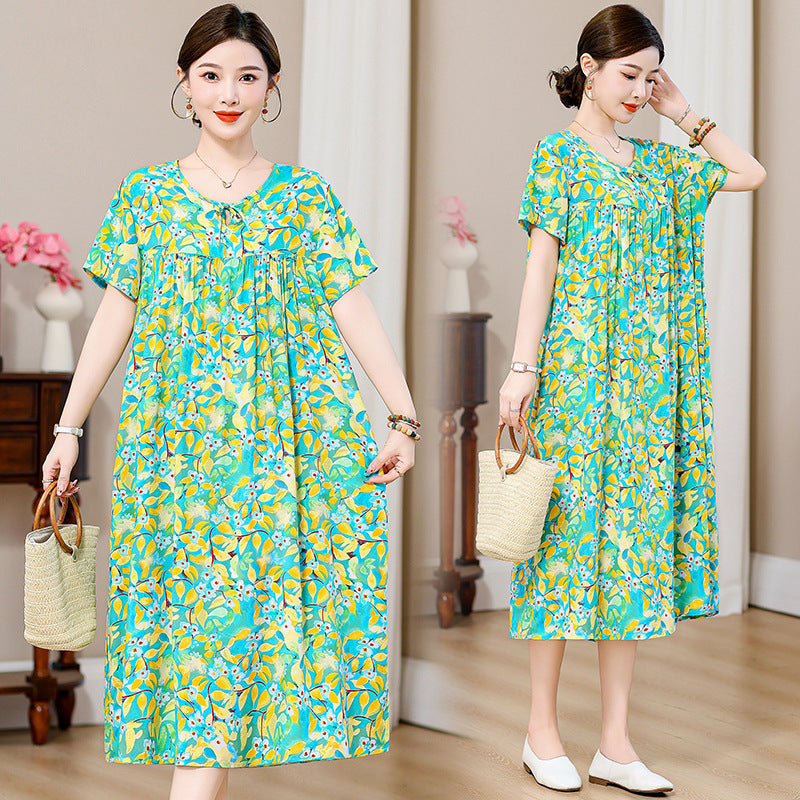 Loose Fat Mom Cotton Silk Long Skirt Cotton Summer