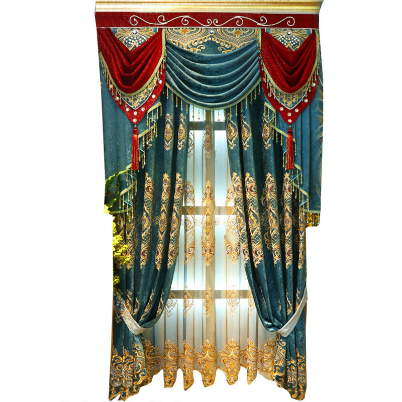 European Style Chenille Curtain Cloth Blackout Gold Silk Embroidery