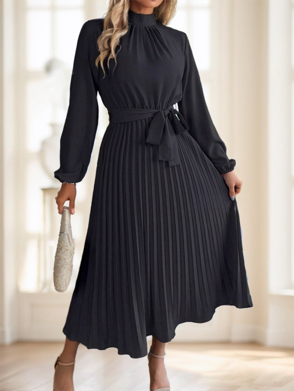 BelleNoir Bow Pleat Dress