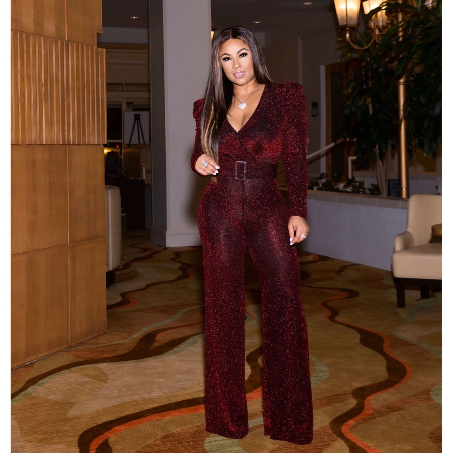 Nylon gold silk casual jumpsuit