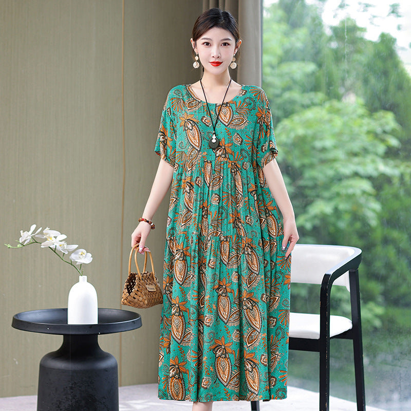 High End Floral Cotton Silk Dress For Women