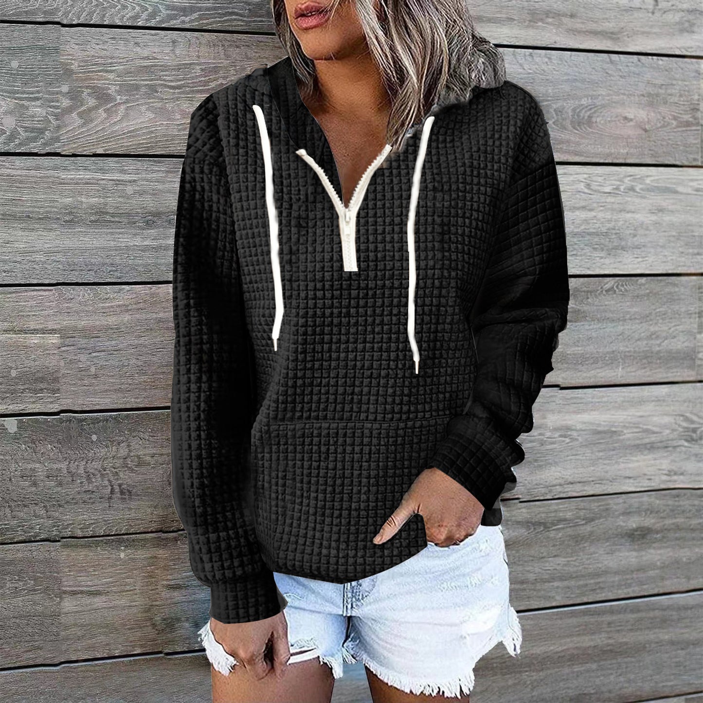 CozyWaffle Knit Hoodie Coat