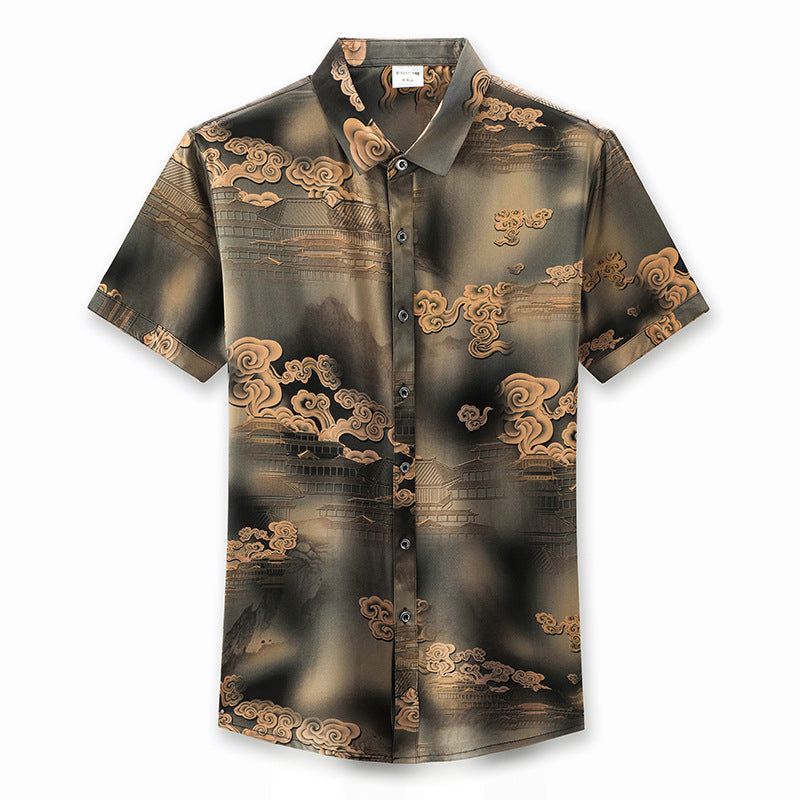 Chinese Style Silk Satin Shirt Short Sleeve