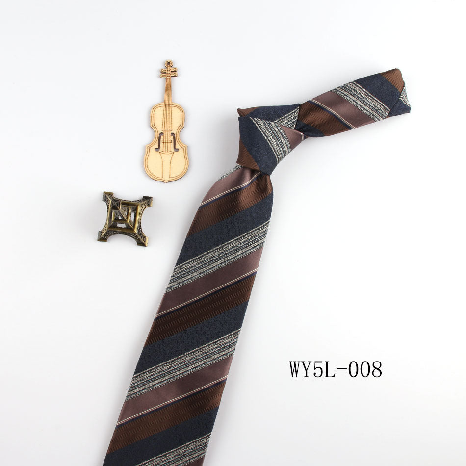 Business Clothing Tie Factory Wholesale Men's Trendy Striped Jacquard Polyester Silk Tie Work Workplace Amazon