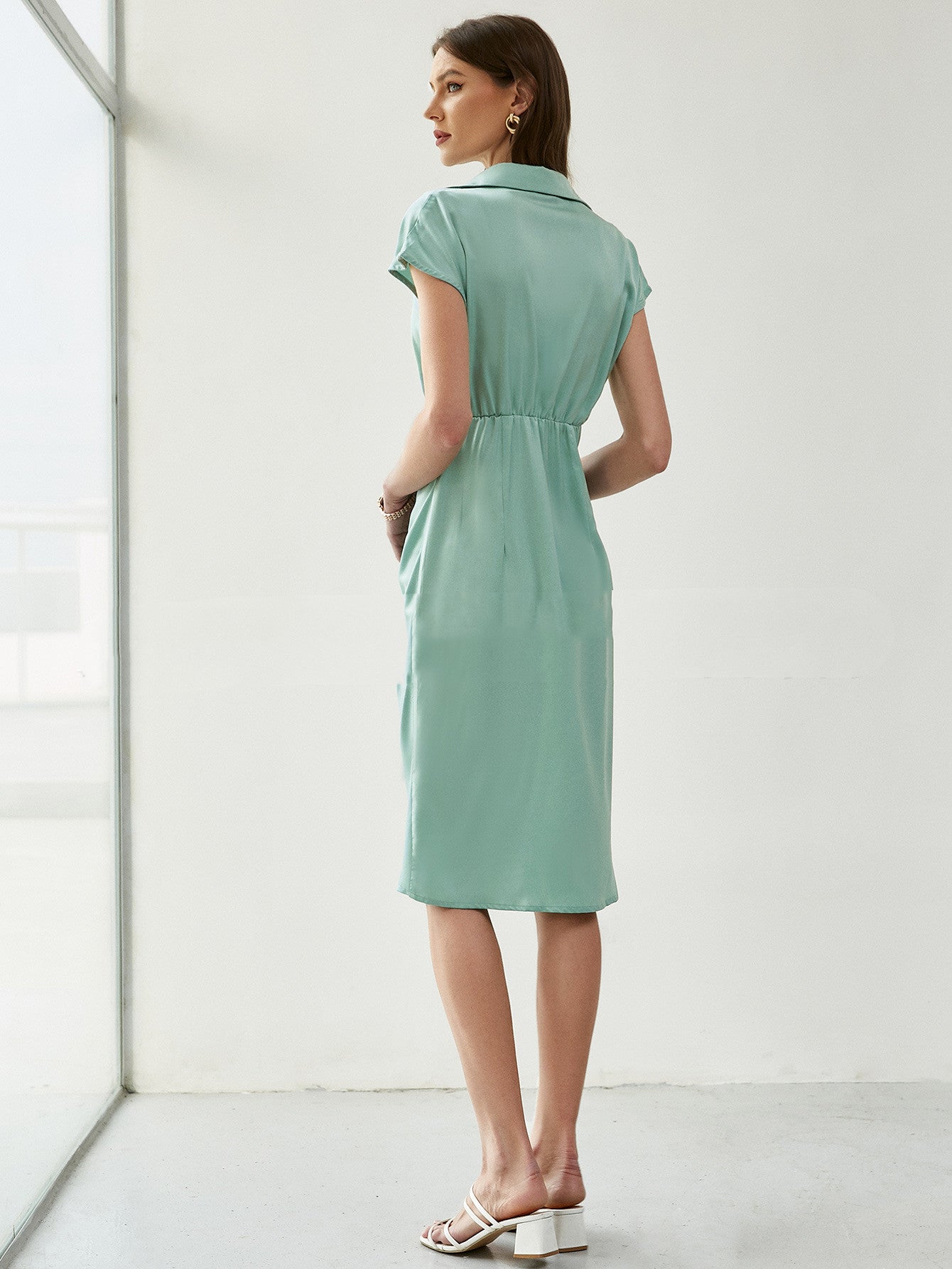 High Waist Cardigan Simple Solid Color Mid Skirt Milk Silk Dress
