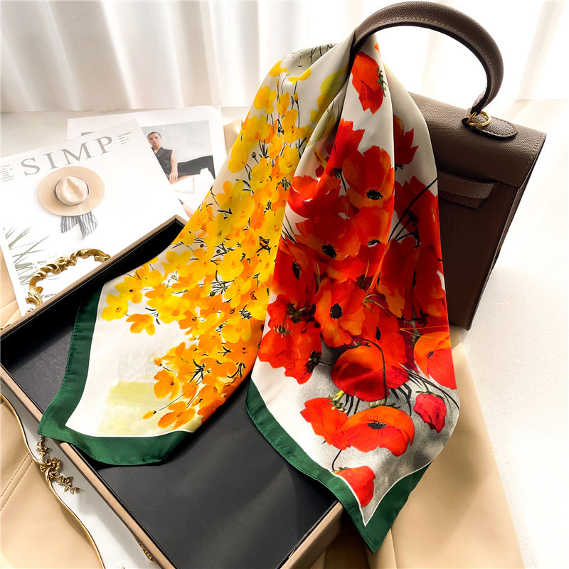 Silk Square Scarf Women's Neck Warmer Women's Hair Band