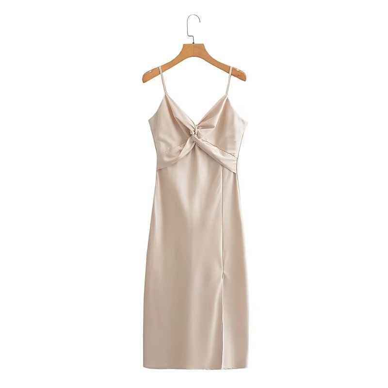 Women's Solid Color Silk Satin Knotted Decorative Suspenders Dress