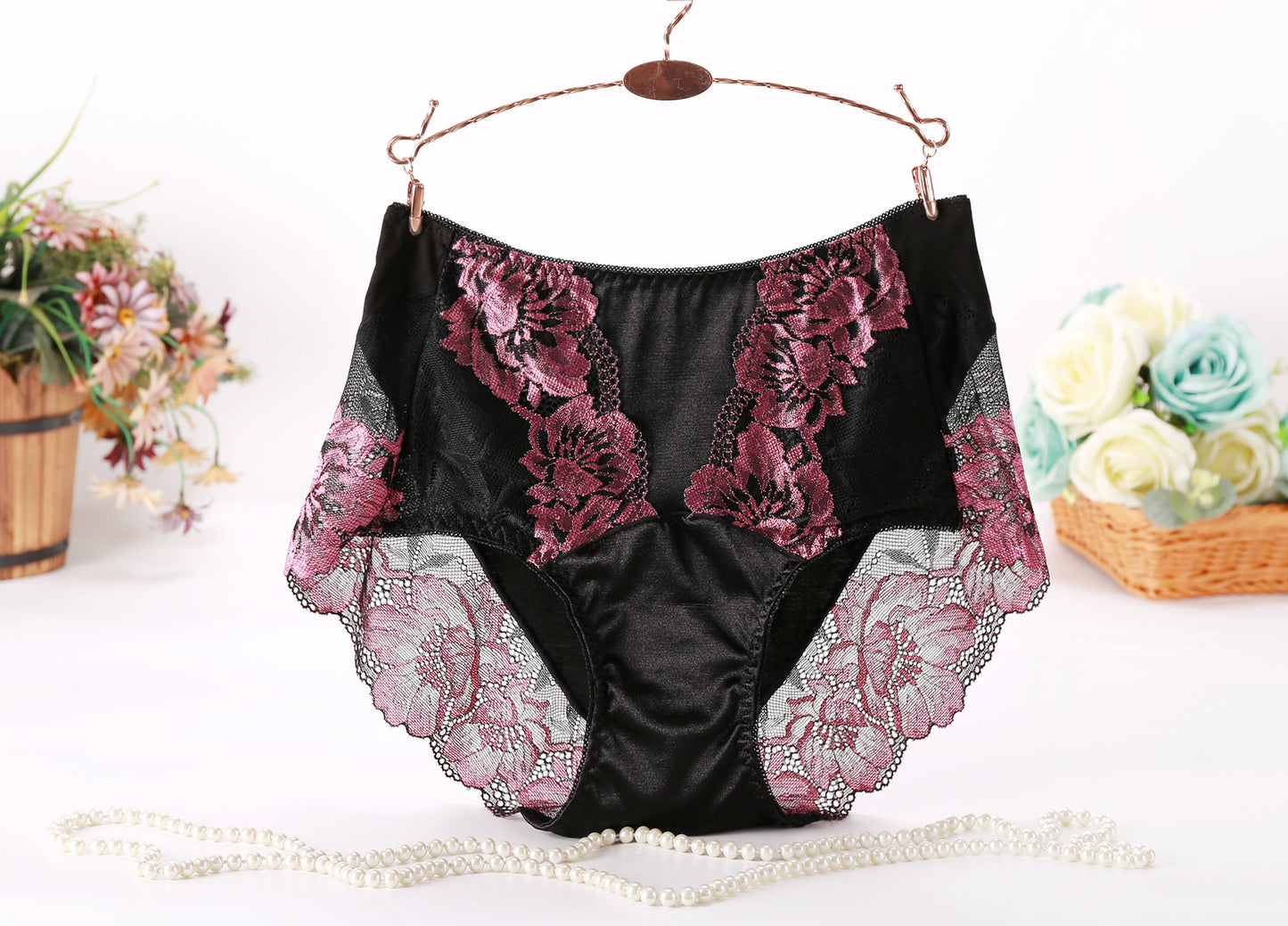 Women's Ice Silk Mid-high Waist Sexy Lace Underwear