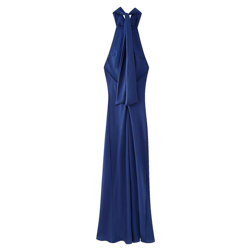 Women's Fashion Hanging Collar Silk Satin Dress