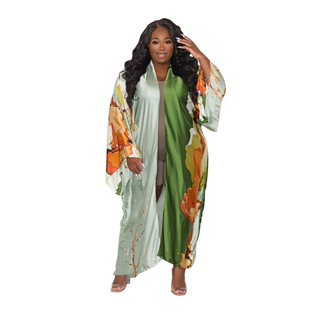 Cardigan Outer Wear Silk Printing Fashion Casual Cloak