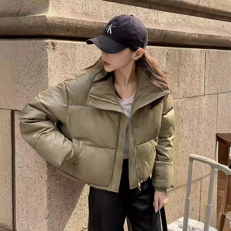 FrostEdge PU Leather Cotton Coat