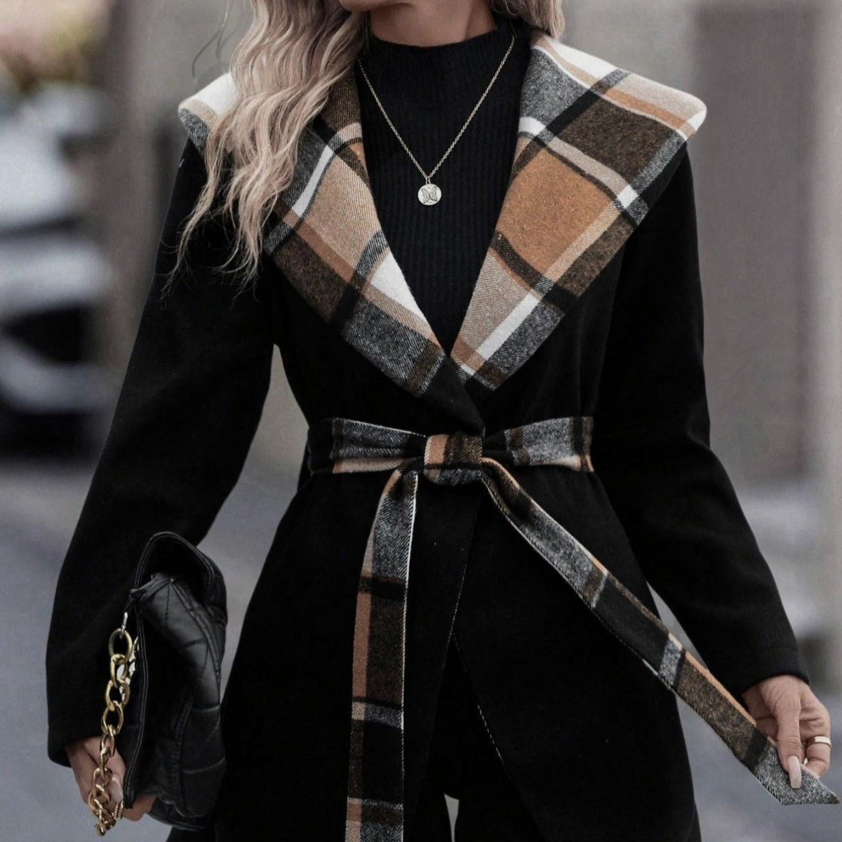 PlaidAura Lace-Up Trench