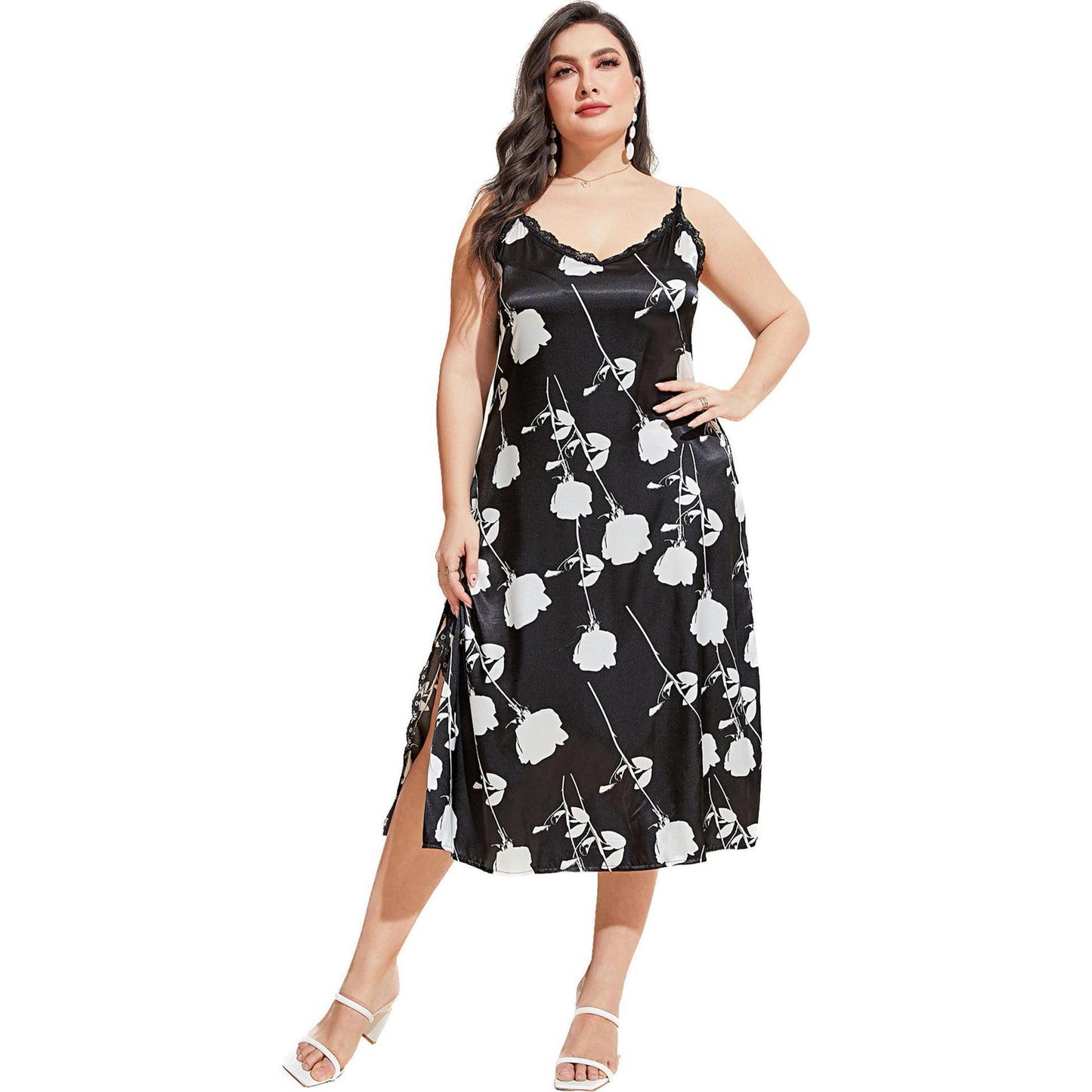 Plus Size Female Summer Silk Ice Slip Nightdress
