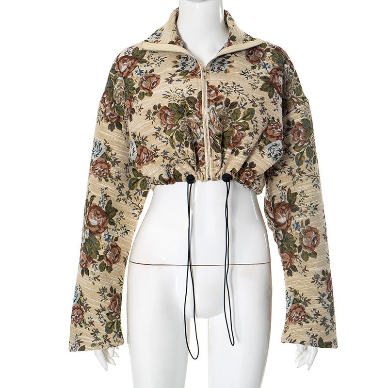 StripeCharm Drawstring Crop Coat
