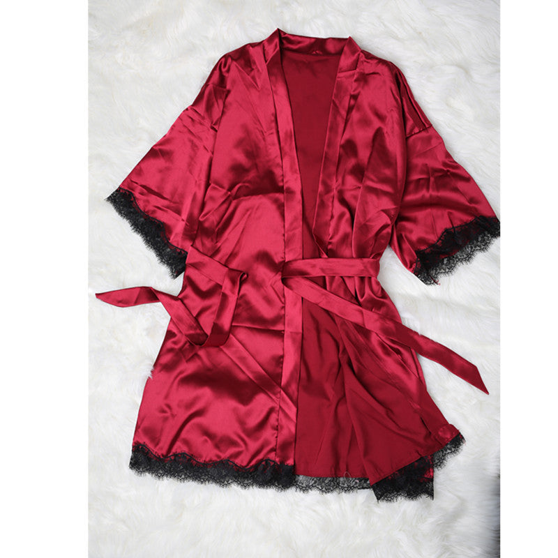 Silk V-neck lace pajamas
