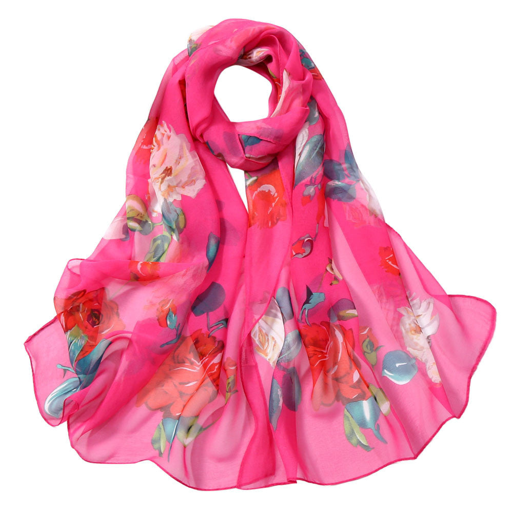 Women's Rose Pattern Sunscreen Silk Scarf