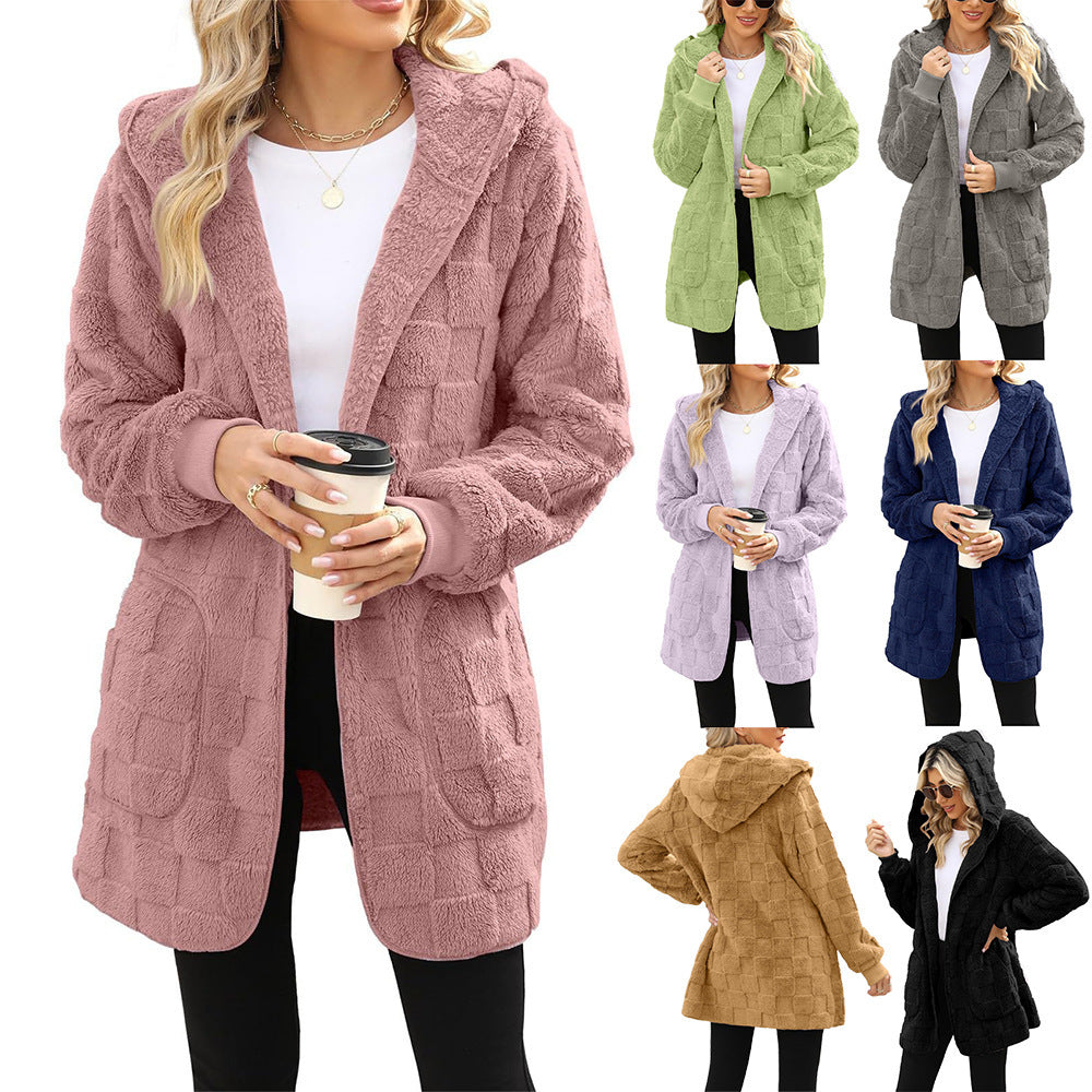 PlaidWhisper Hooded Plush Cardigan