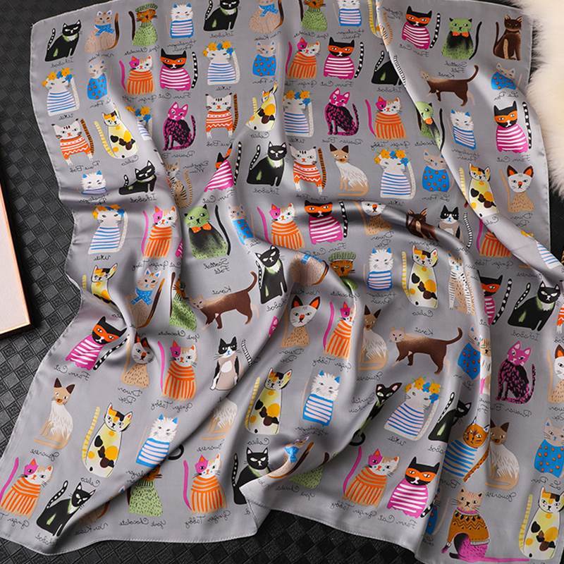 Printed Cat Professional Big Square Scarf Silk Scarf Women's Clothing