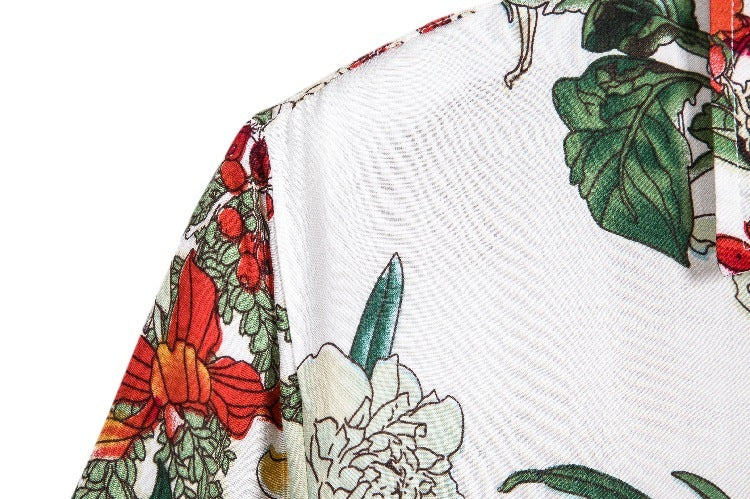 Patterned silk-cotton shirt with short sleeves