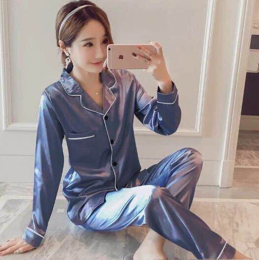 Autumn ice silk thin long sleeve home wear