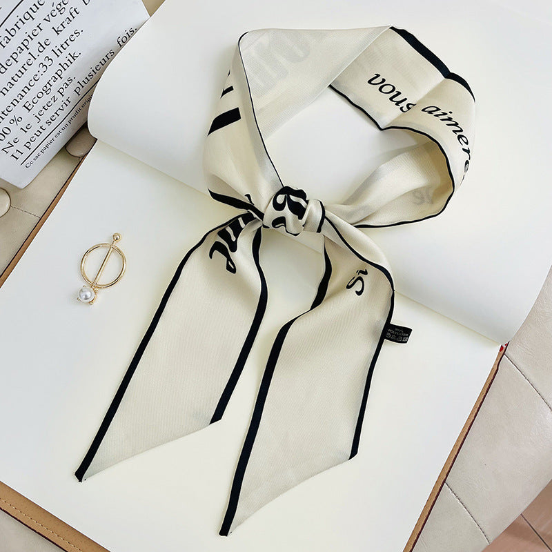 Double-sided Small Streamer Women Long Silk Scarf