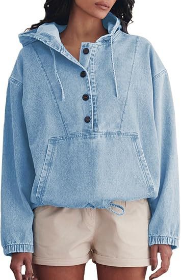 DenimHaven Button Hoodie Pullover