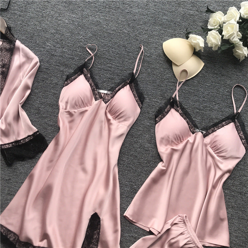 Silk pajama four piece set