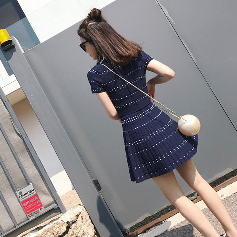 Short High Waist Ice Silk Knitted Dress Suit