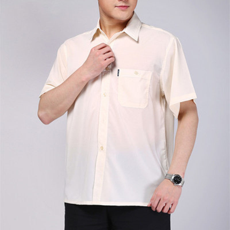 Silk Shirt Short Sleeve Middle Aged Men's Silk Shirt