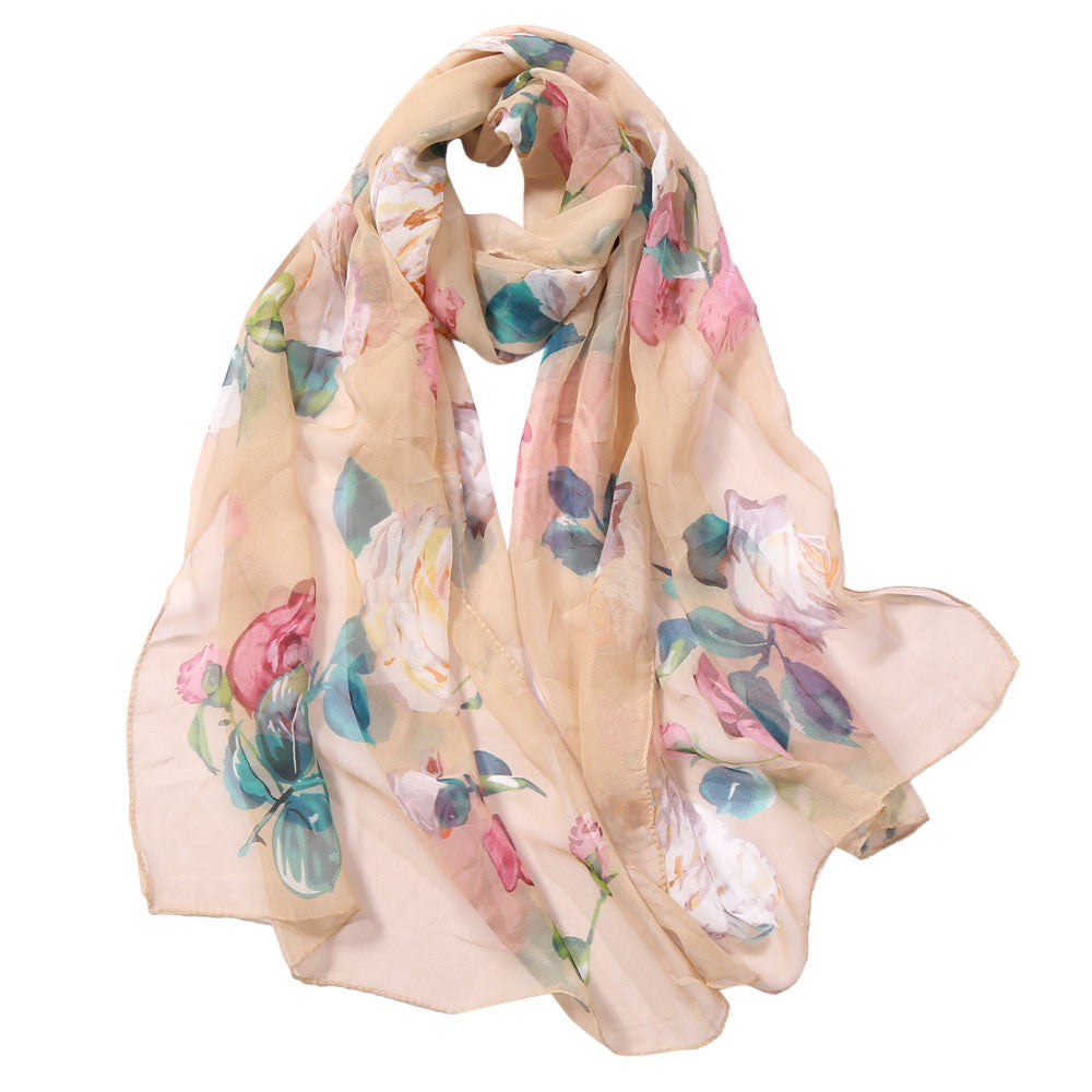 Women's Rose Pattern Sunscreen Silk Scarf