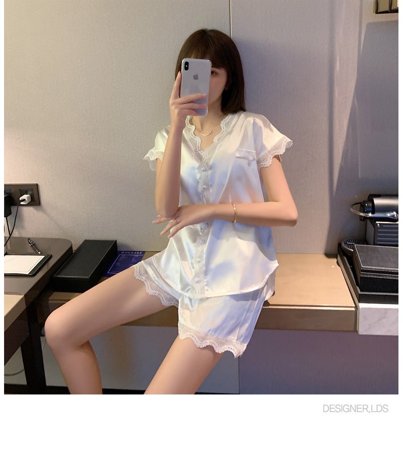 Summer ice silk thin lace women's pajamas