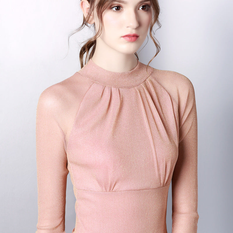 Bright silk mesh bottoming shirt