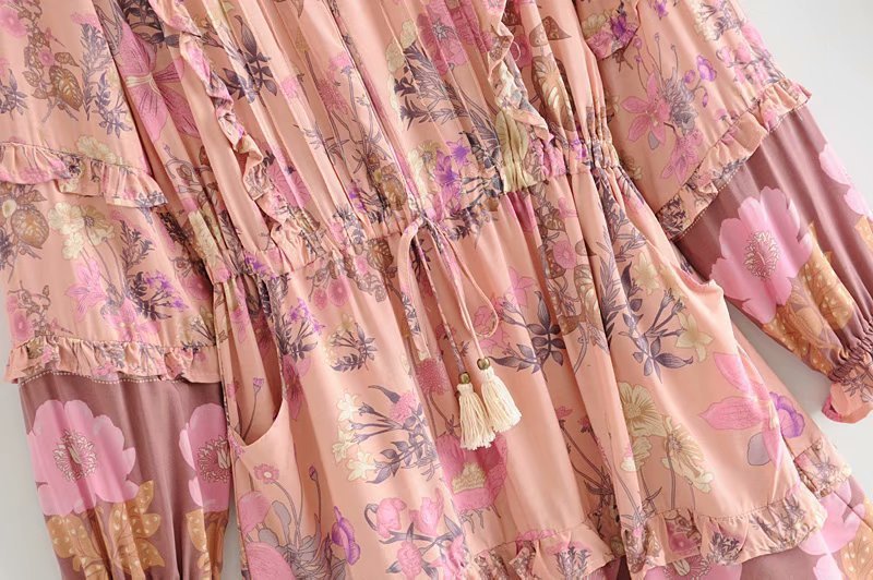 Cotton silk tassel lace up dress