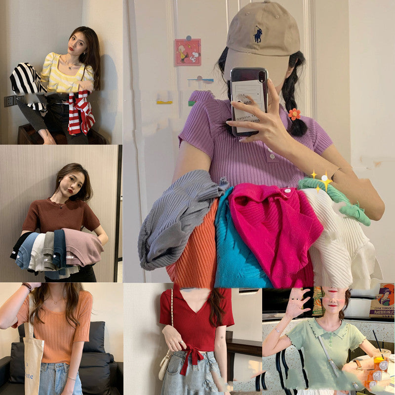 Women's Knit Short Sleeve Ice Silk T-Shirt