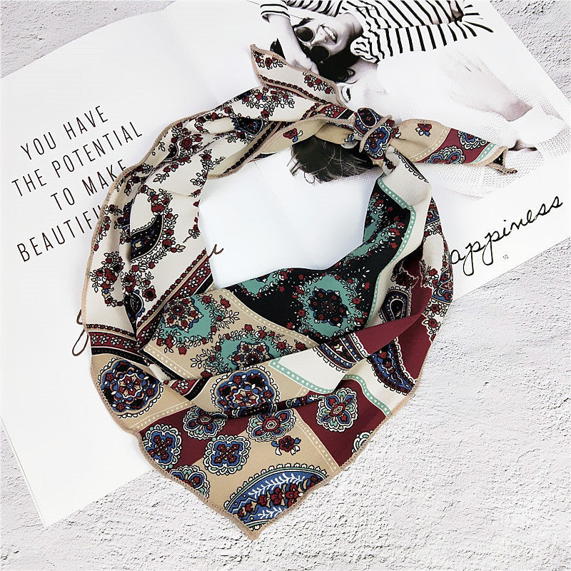 Decorative Printed Triangle Small Silk Scarf