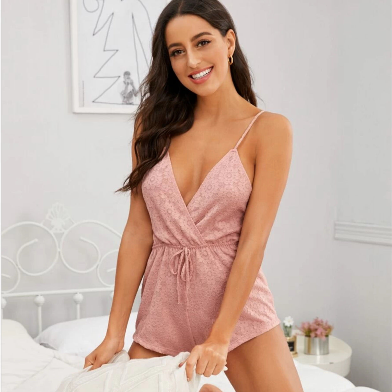 Women's Simulation Silk One-piece Sexy Pajamas And Home Service