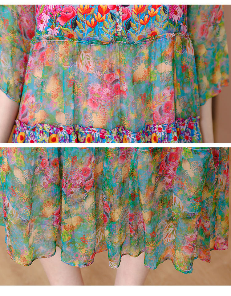 Women's Loose Print Silk Maxi Dress