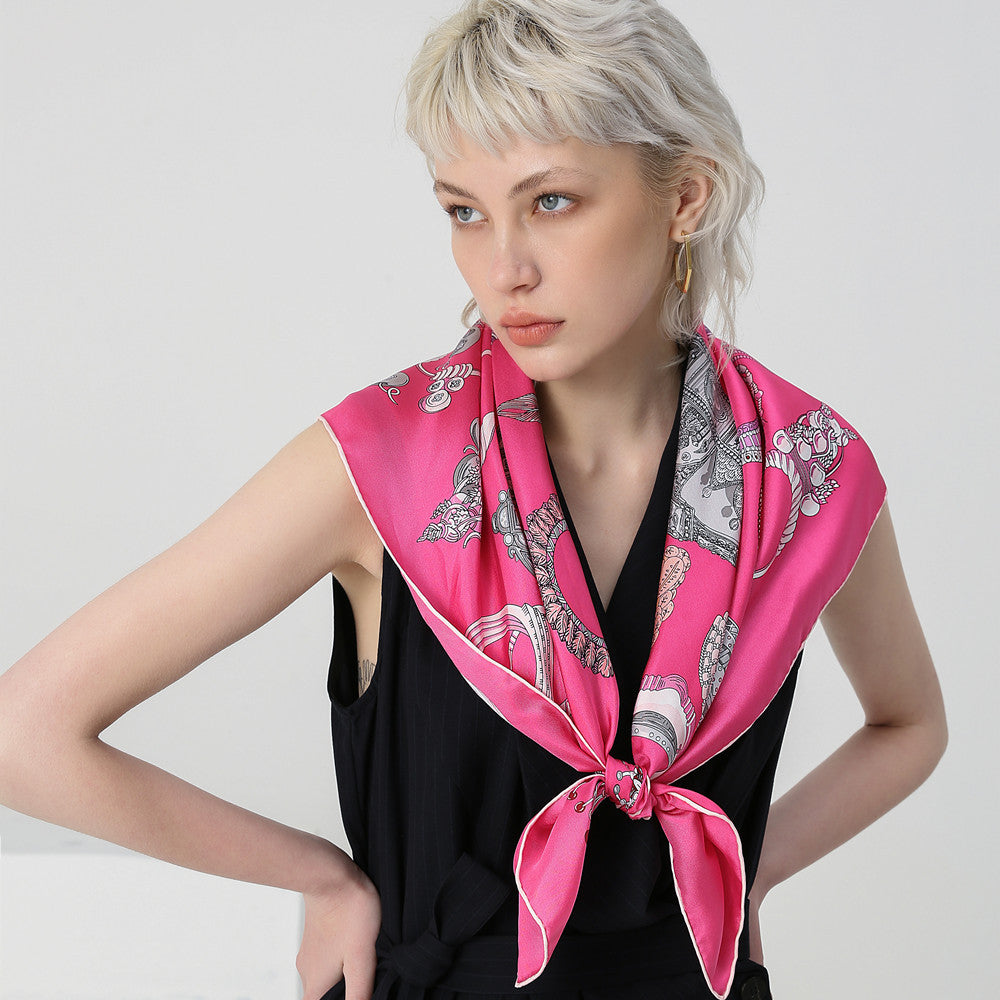 Screen Print Fuschia Silk Scarf