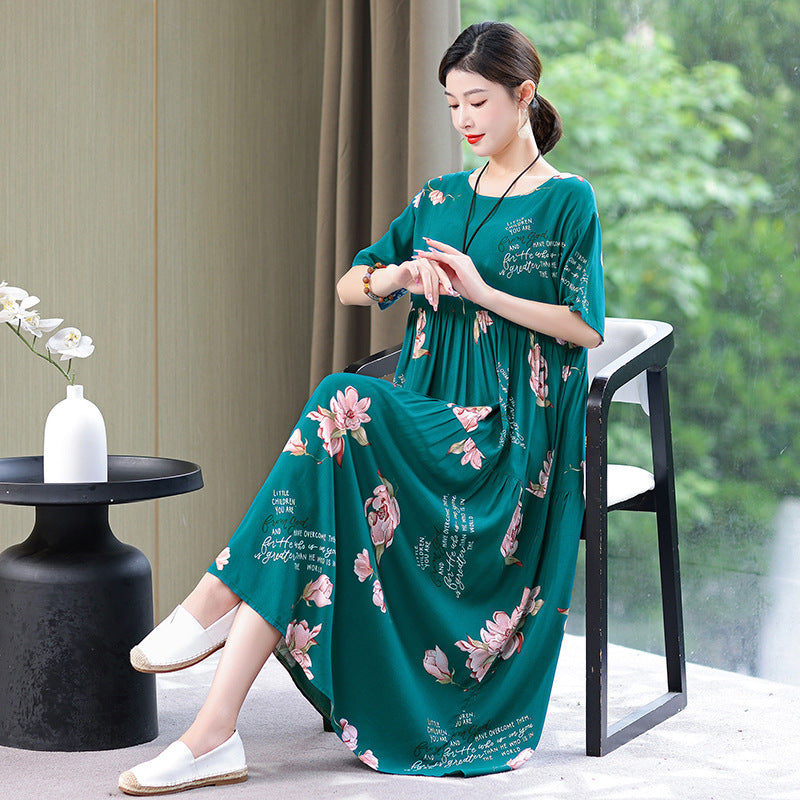 High End Floral Cotton Silk Dress For Women