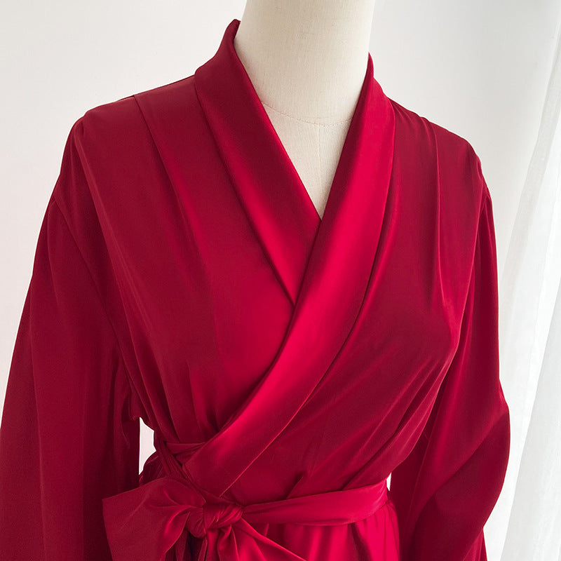 Silk Mid-Length Ice Silk French Wedding Dressing Gown