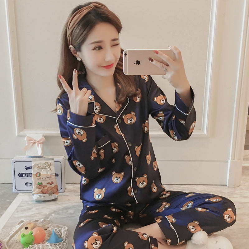 Autumn ice silk thin long sleeve home wear