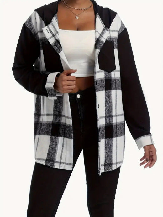 PlaidEase Hooded Button Coat